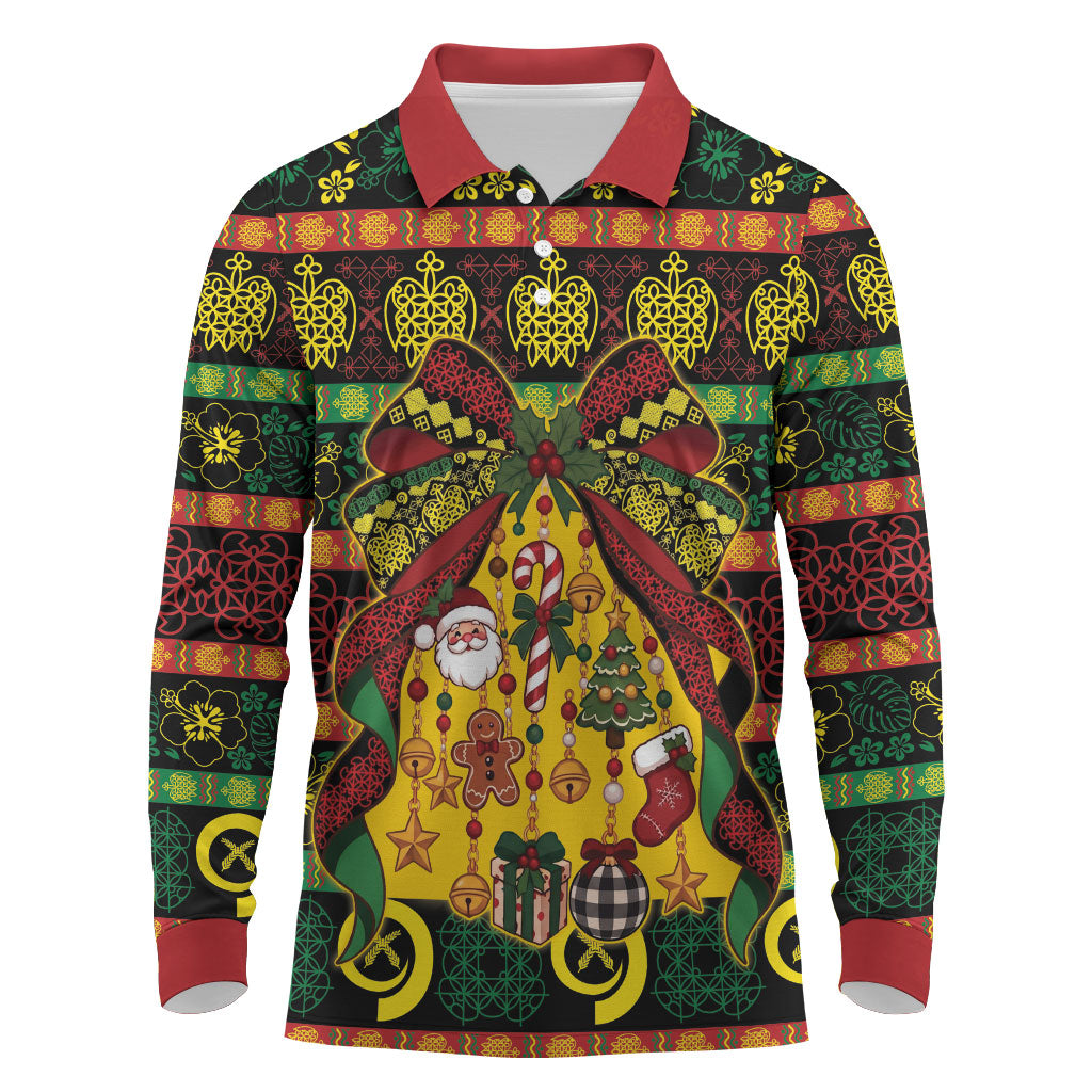 Vanuatu Sand Drawing Christmas Bow Long Sleeve Polo Shirt Meri Krismas