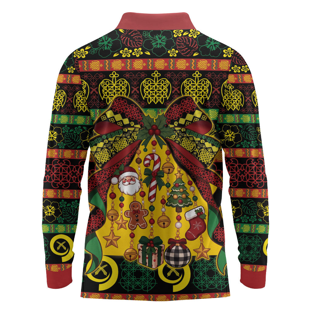 Vanuatu Sand Drawing Christmas Bow Long Sleeve Polo Shirt Meri Krismas