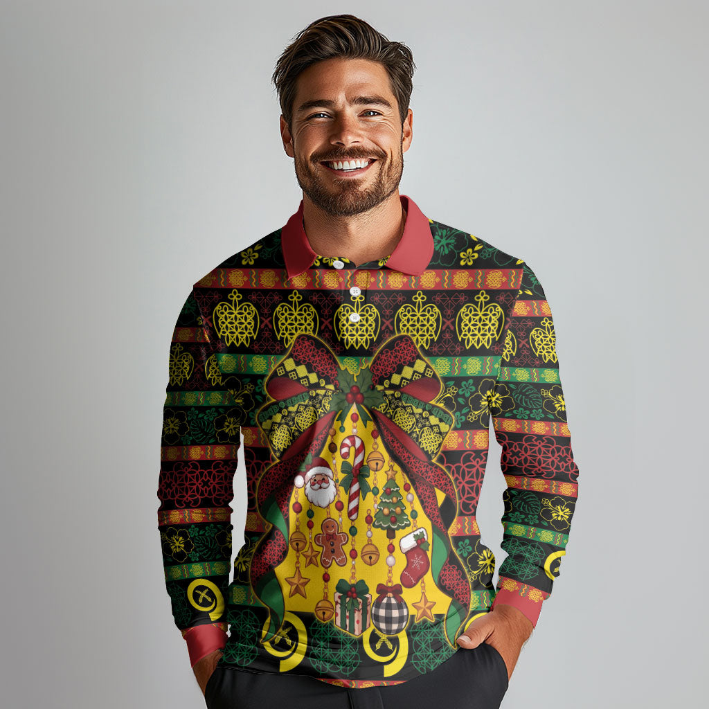 Vanuatu Sand Drawing Christmas Bow Long Sleeve Polo Shirt Meri Krismas