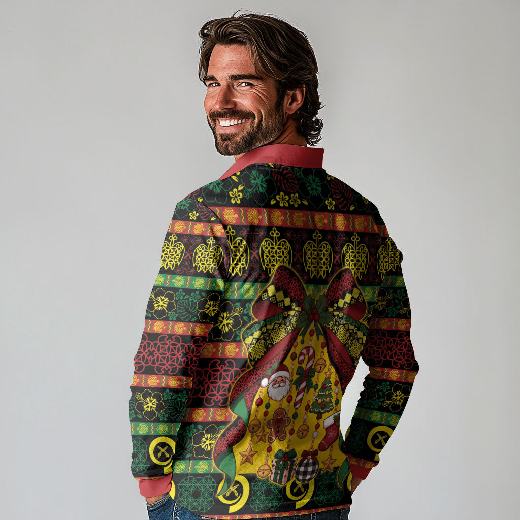 Vanuatu Sand Drawing Christmas Bow Long Sleeve Polo Shirt Meri Krismas