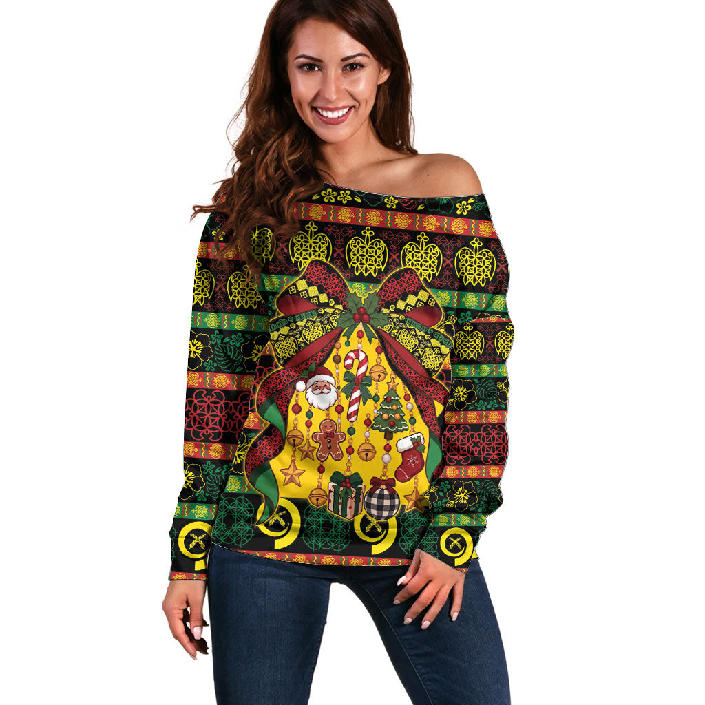 Vanuatu Sand Drawing Christmas Bow Off Shoulder Sweater Meri Krismas