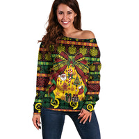 Vanuatu Sand Drawing Christmas Bow Off Shoulder Sweater Meri Krismas
