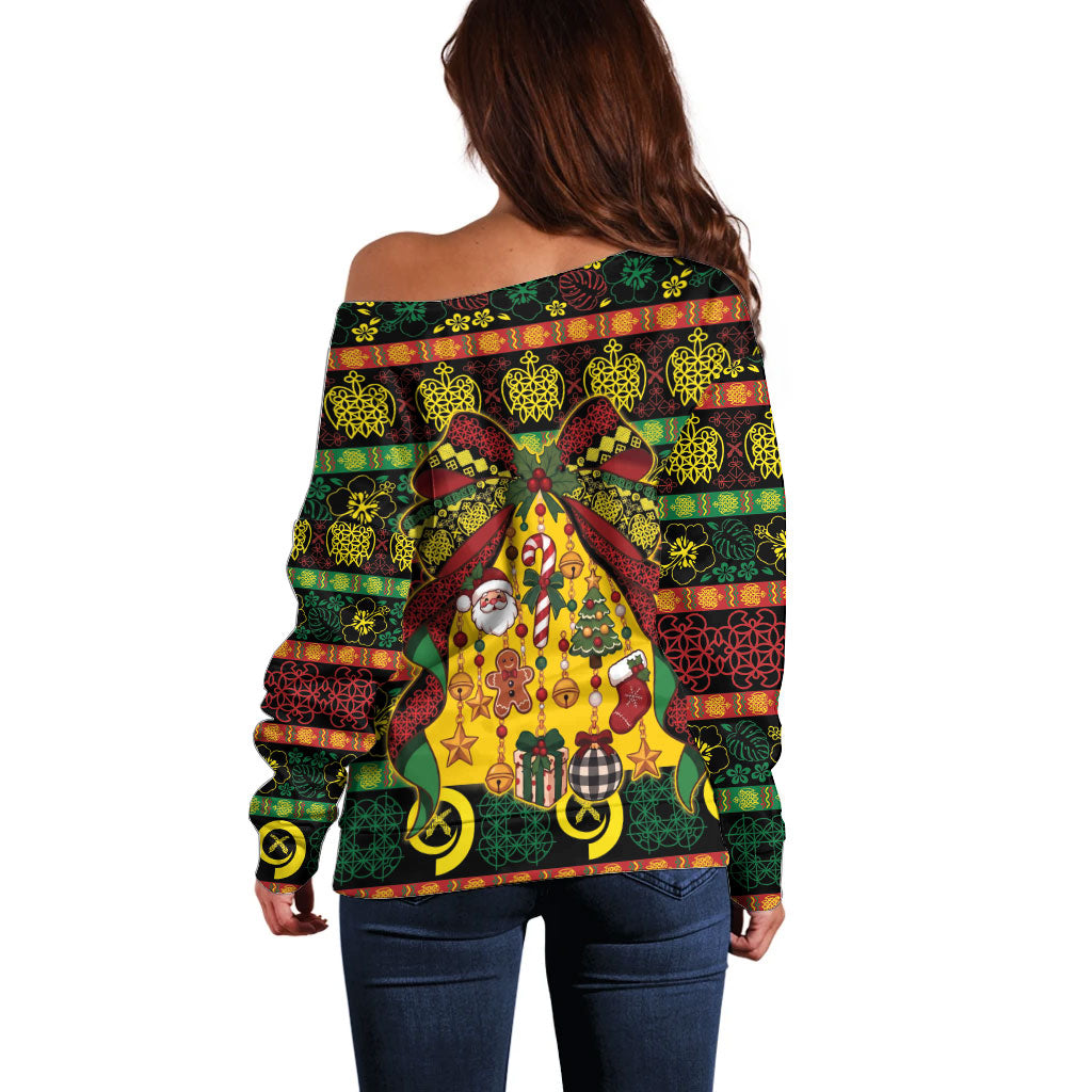 Vanuatu Sand Drawing Christmas Bow Off Shoulder Sweater Meri Krismas
