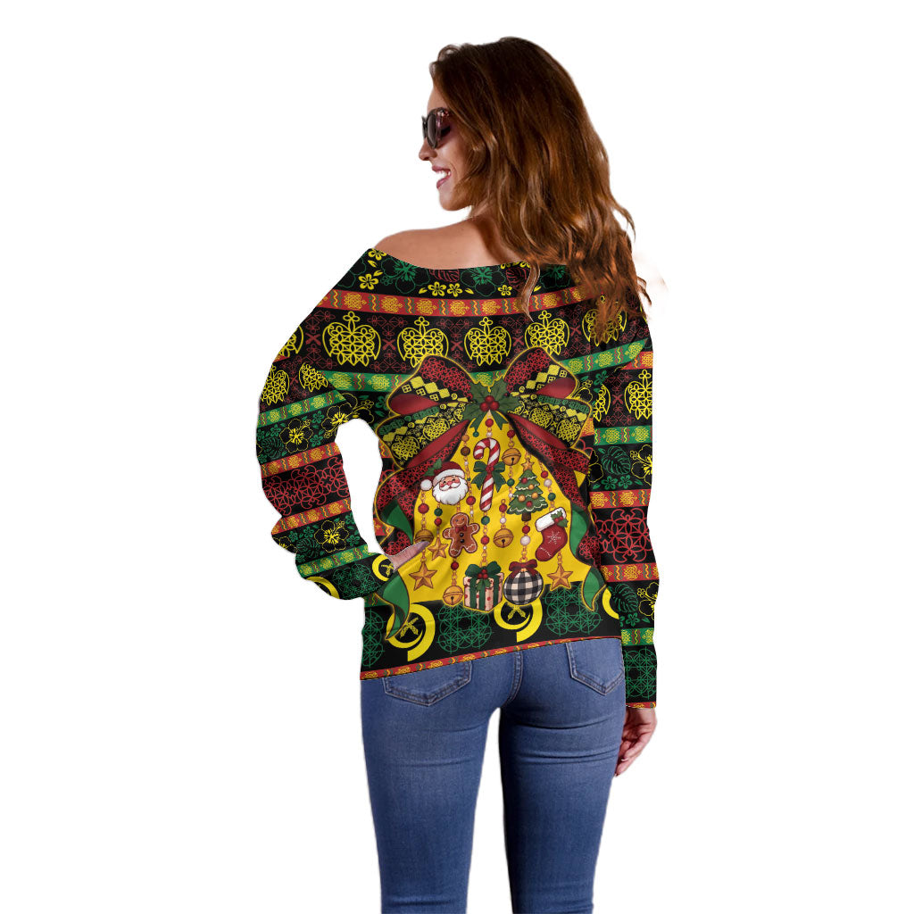 Vanuatu Sand Drawing Christmas Bow Off Shoulder Sweater Meri Krismas