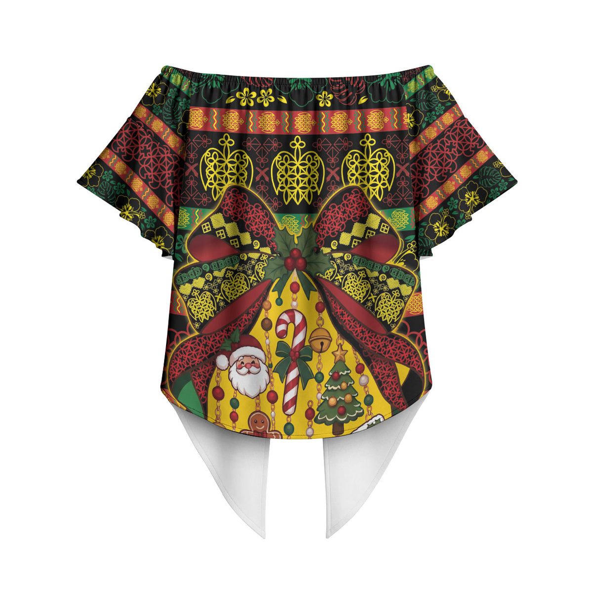 Vanuatu Sand Drawing Christmas Bow Off Shoulder Wrap Waist Top Meri Krismas