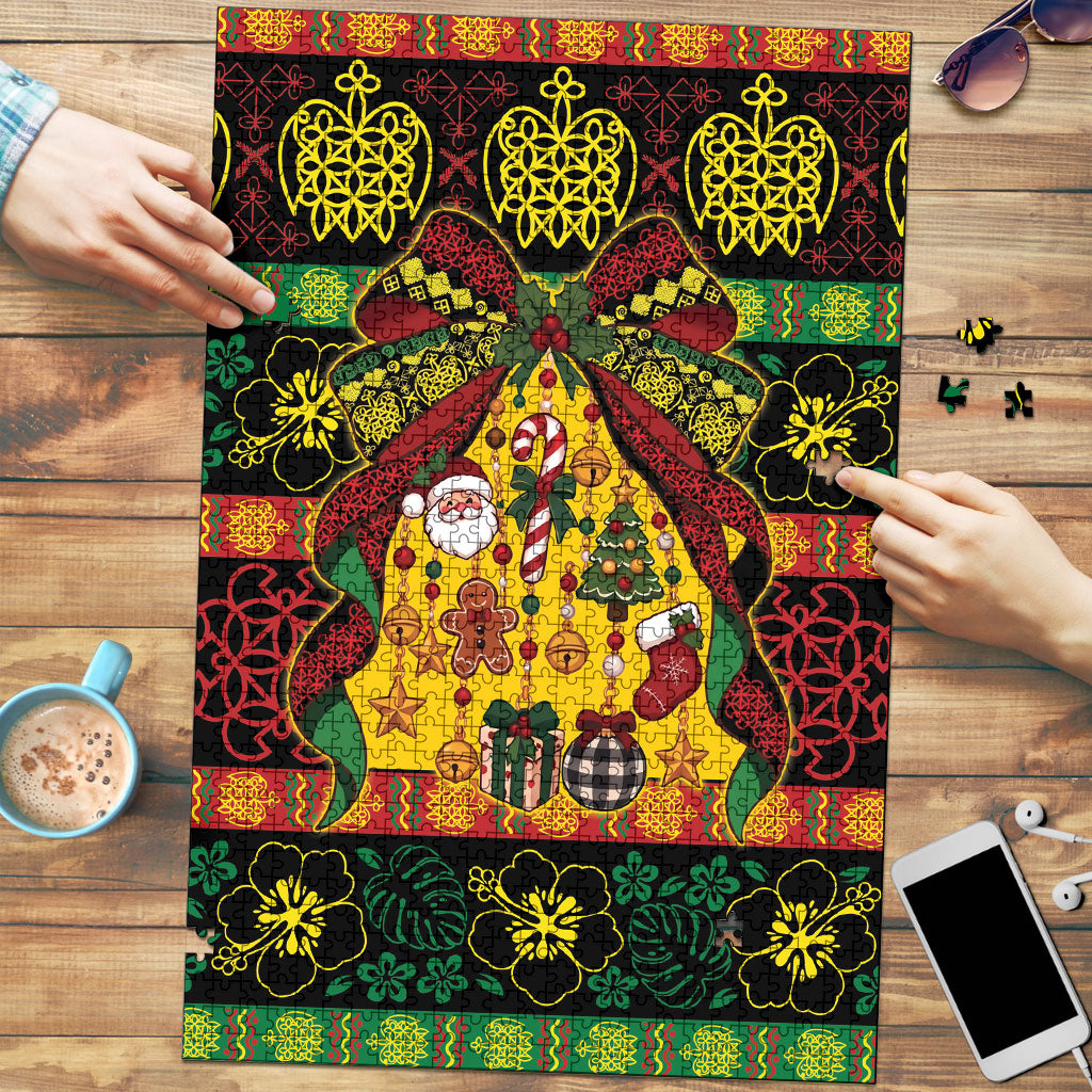 Vanuatu Sand Drawing Christmas Bow Puzzle Meri Krismas LT9 Multicolor - Polynesian Pride