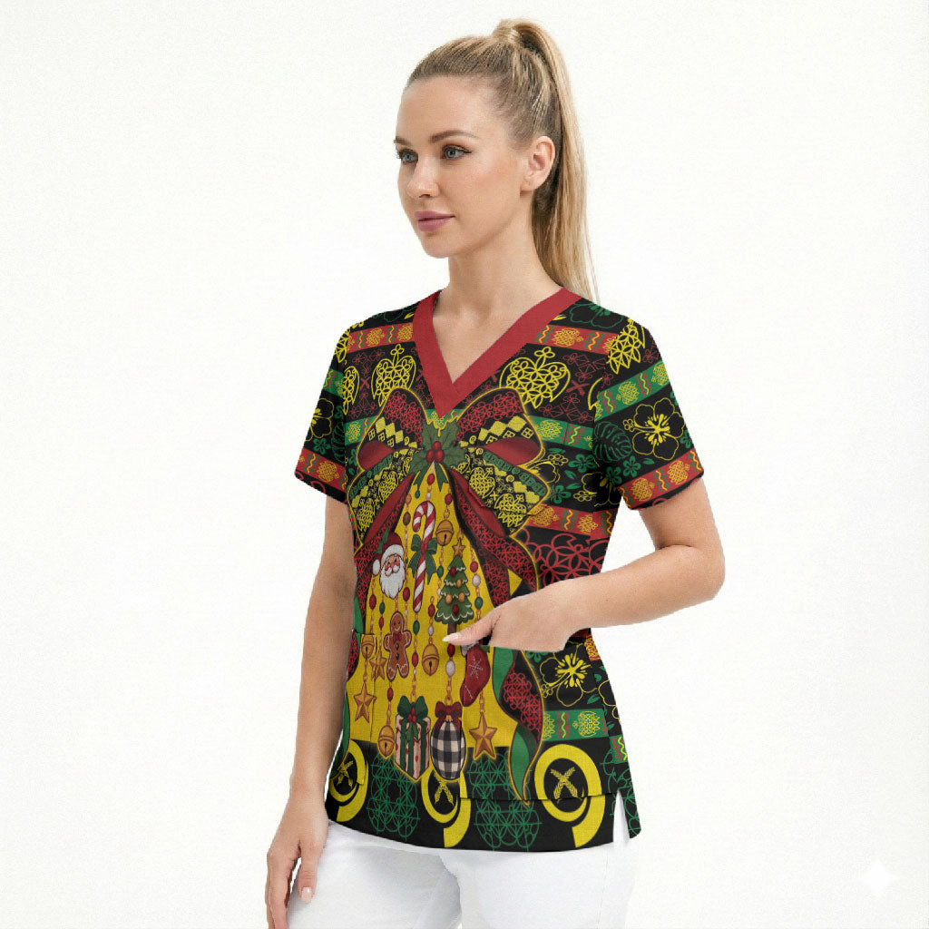 Vanuatu Sand Drawing Christmas Bow Scrub Top Meri Krismas LT9 - Polynesian Pride