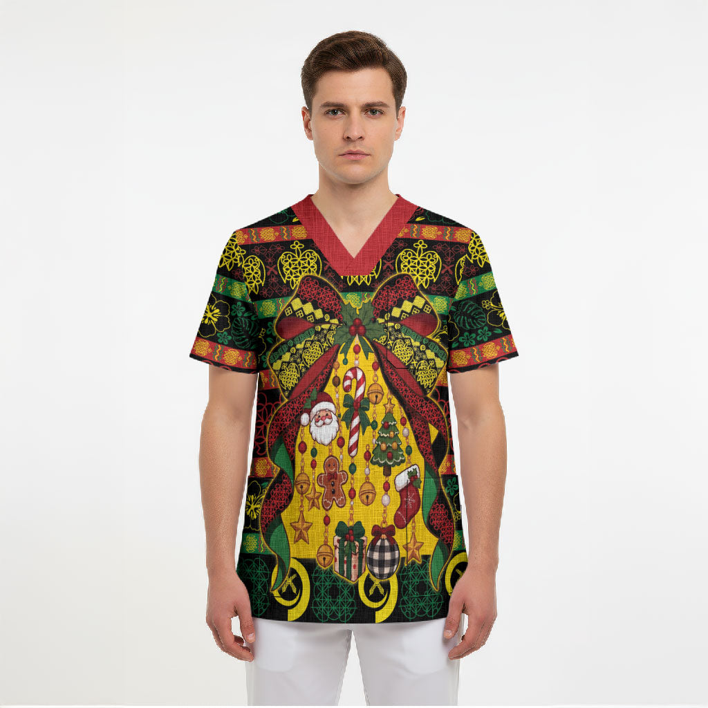 Vanuatu Sand Drawing Christmas Bow Scrub Top Meri Krismas LT9 - Polynesian Pride