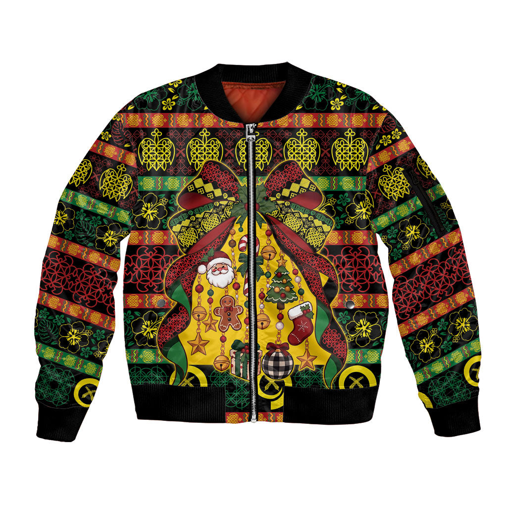 Vanuatu Sand Drawing Christmas Bow Sleeve Zip Bomber Jacket Meri Krismas LT9 Unisex Multicolor - Polynesian Pride