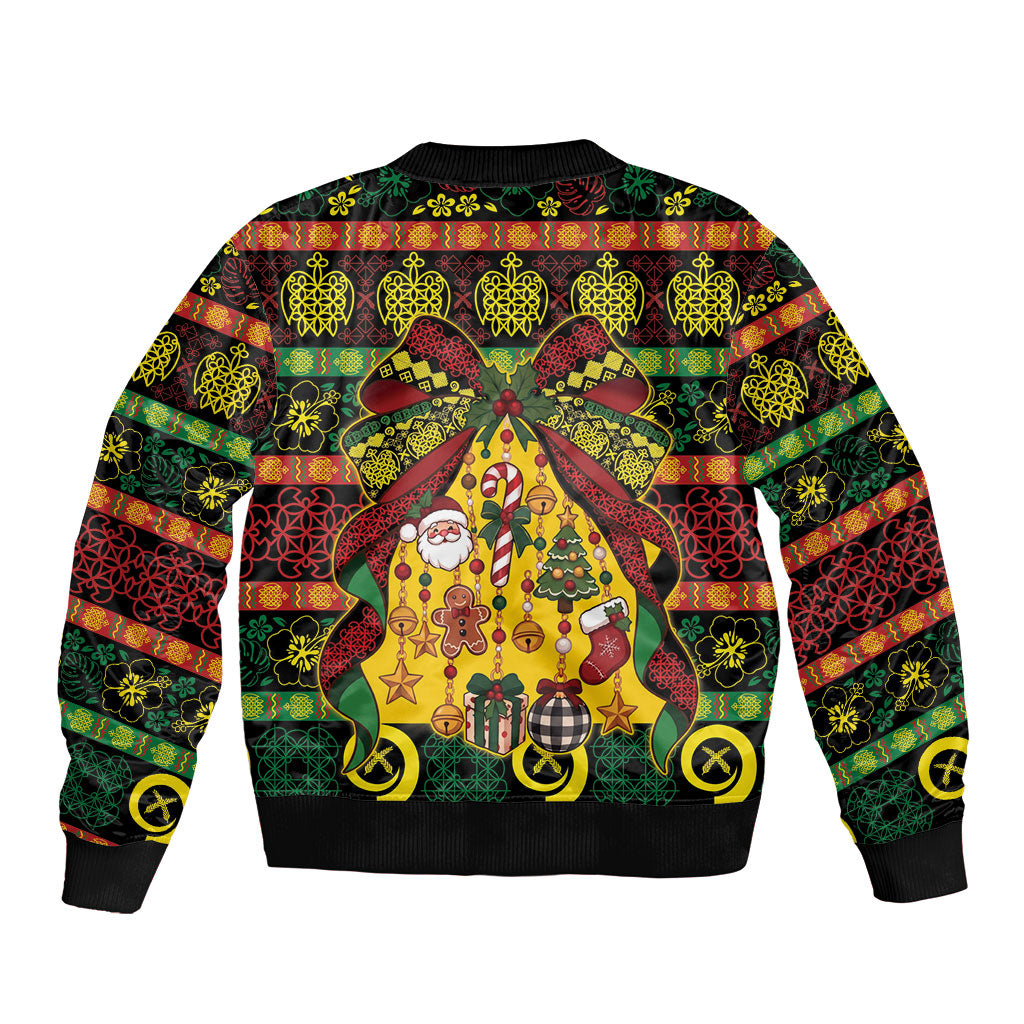 Vanuatu Sand Drawing Christmas Bow Sleeve Zip Bomber Jacket Meri Krismas LT9 - Polynesian Pride