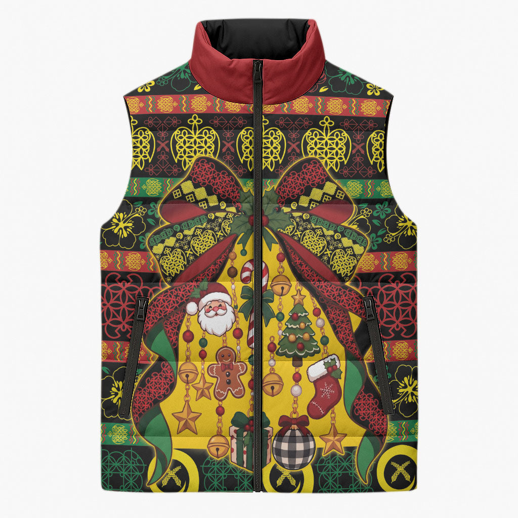 Vanuatu Sand Drawing Christmas Bow Sleeveless Puffer Jacket Meri Krismas LT9 Unisex Multicolor - Polynesian Pride