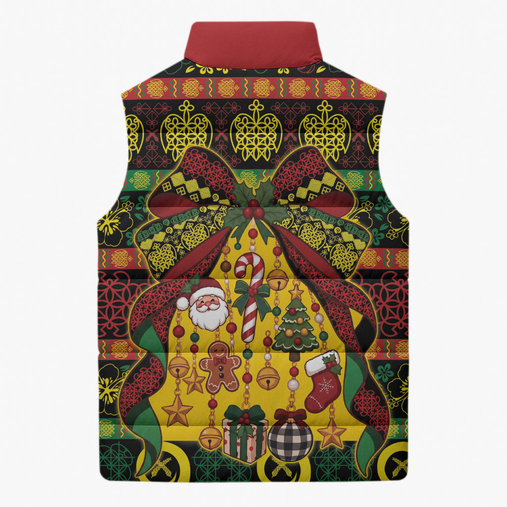 Vanuatu Sand Drawing Christmas Bow Sleeveless Puffer Jacket Meri Krismas LT9 - Polynesian Pride