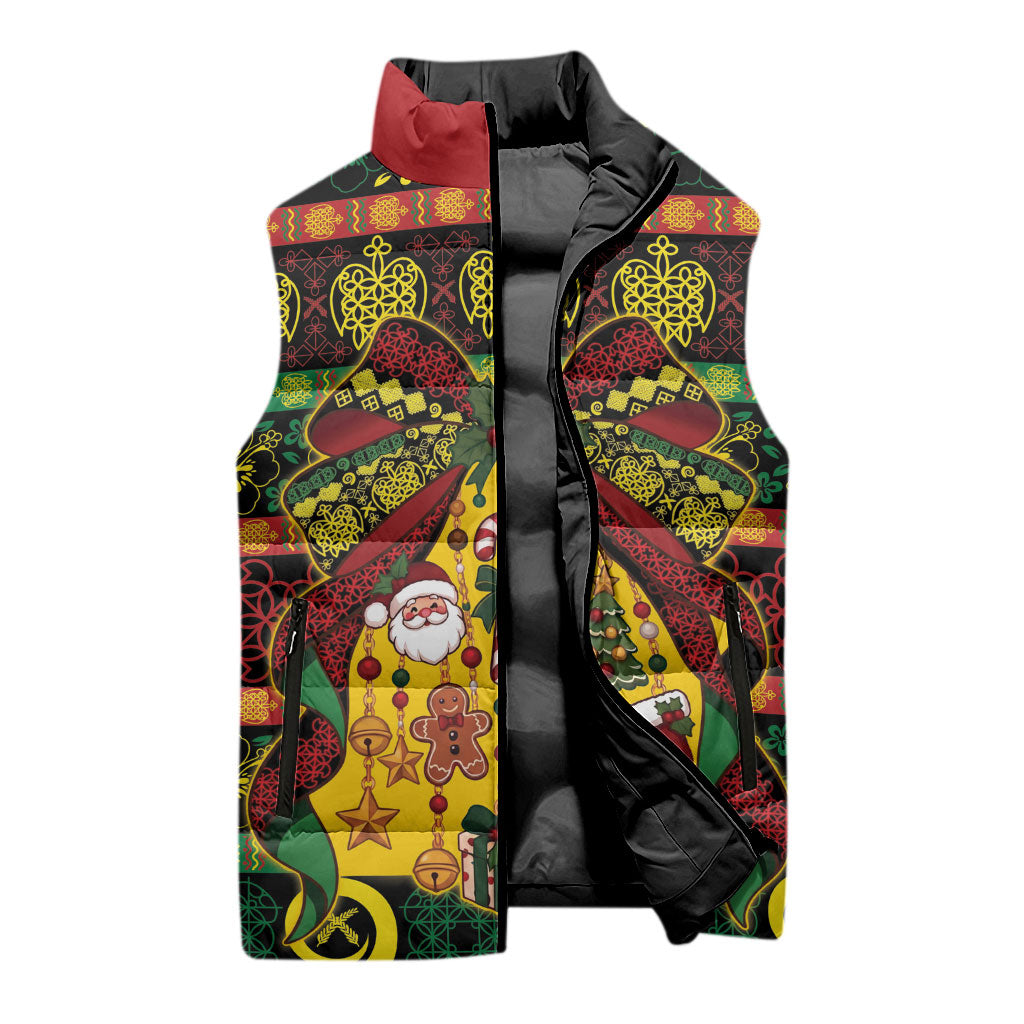 Vanuatu Sand Drawing Christmas Bow Sleeveless Puffer Jacket Meri Krismas LT9 - Polynesian Pride