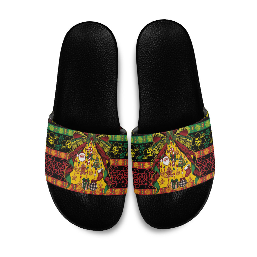 Vanuatu Sand Drawing Christmas Bow Slide Sandals Meri Krismas LT9 Multicolor - Polynesian Pride