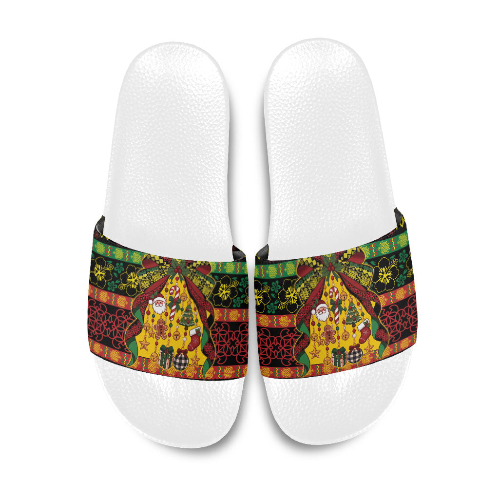 Vanuatu Sand Drawing Christmas Bow Slide Sandals Meri Krismas LT9 Multicolor - Polynesian Pride