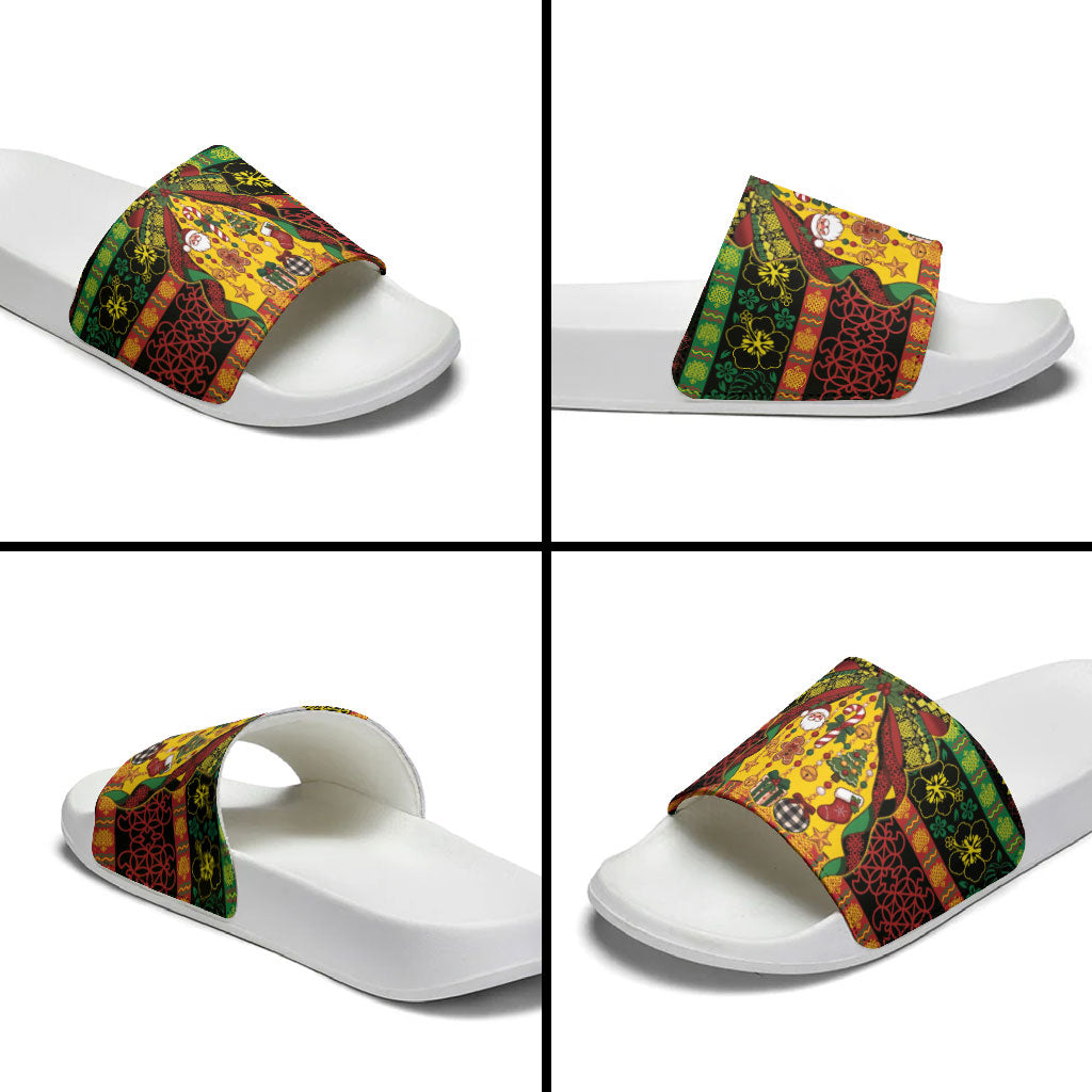 Vanuatu Sand Drawing Christmas Bow Slide Sandals Meri Krismas LT9 - Polynesian Pride
