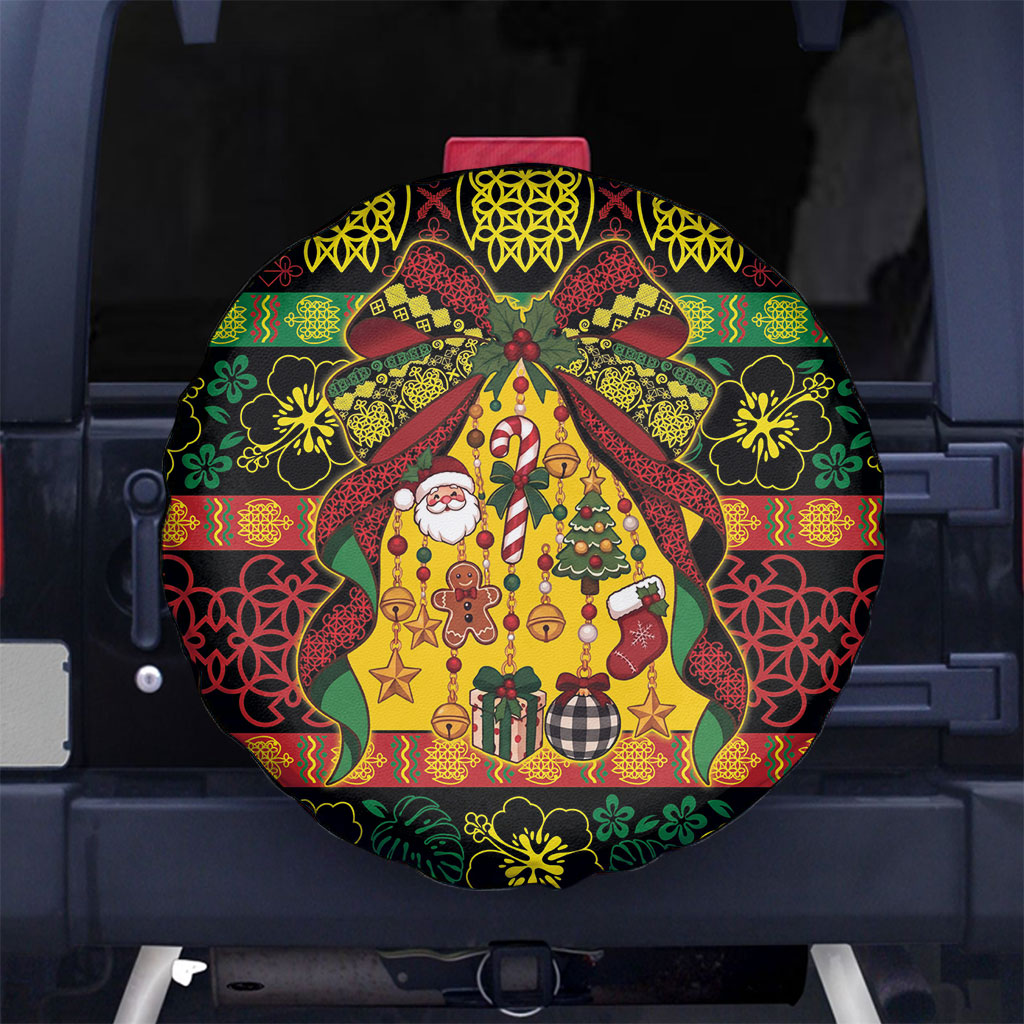 Vanuatu Sand Drawing Christmas Bow Spare Tire Cover Meri Krismas LT9 No hole Multicolor - Polynesian Pride