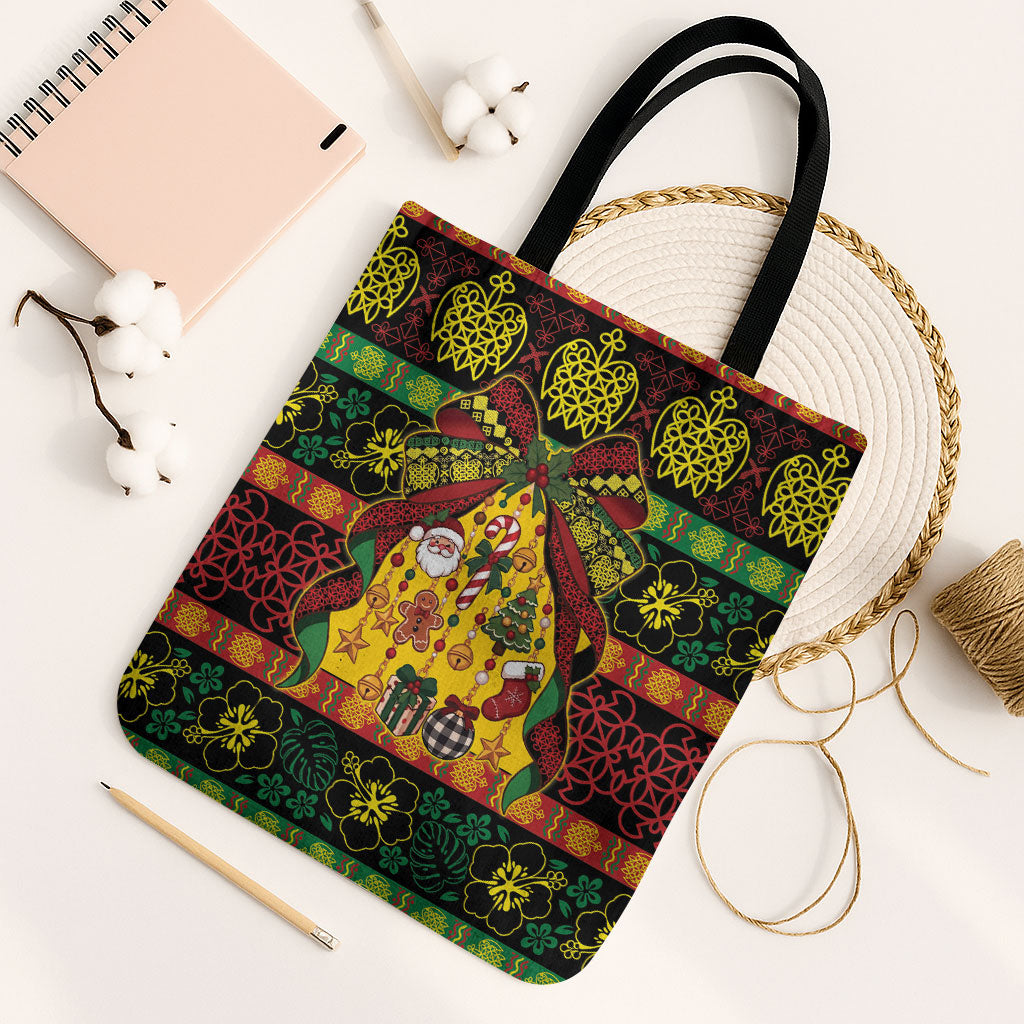 Vanuatu Sand Drawing Christmas Bow Tote Bag Meri Krismas LT9 Black Strap One Size Multicolor - Polynesian Pride