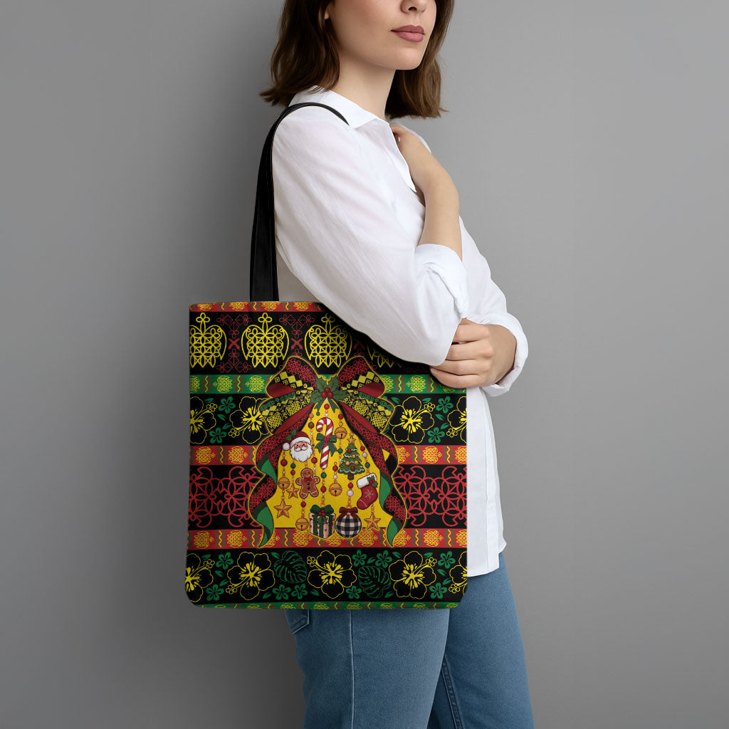 Vanuatu Sand Drawing Christmas Bow Tote Bag Meri Krismas LT9 - Polynesian Pride
