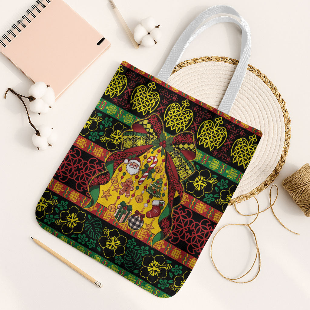 Vanuatu Sand Drawing Christmas Bow Tote Bag Meri Krismas LT9 White Strap One Size Multicolor - Polynesian Pride
