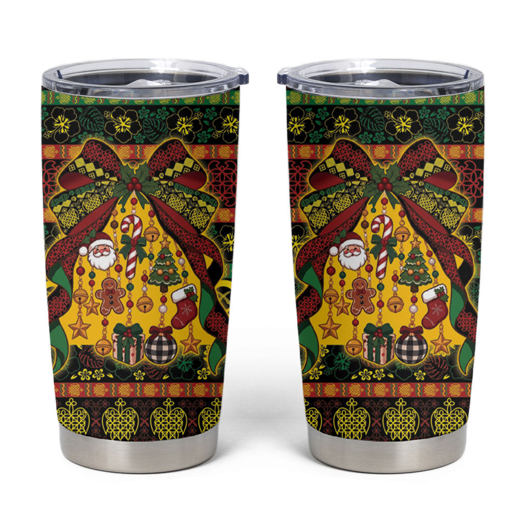 Vanuatu Sand Drawing Christmas Bow Tumbler Cup Meri Krismas