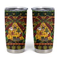 Vanuatu Sand Drawing Christmas Bow Tumbler Cup Meri Krismas