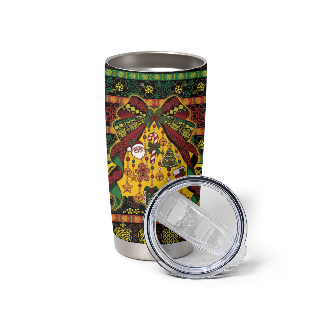 Vanuatu Sand Drawing Christmas Bow Tumbler Cup Meri Krismas