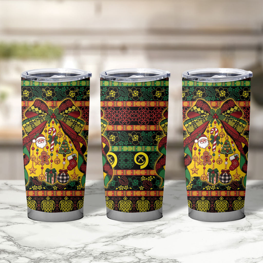 Vanuatu Sand Drawing Christmas Bow Tumbler Cup Meri Krismas