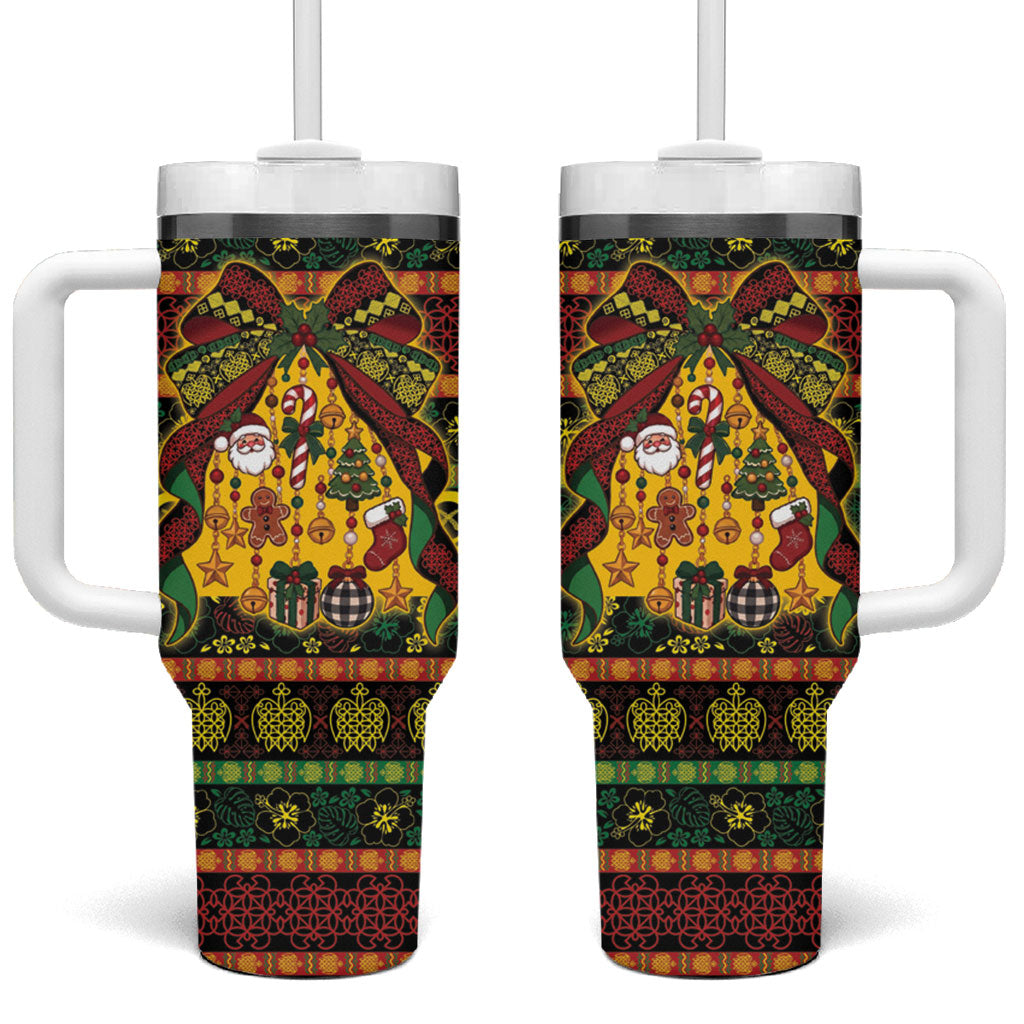 Vanuatu Sand Drawing Christmas Bow Tumbler With Handle Meri Krismas
