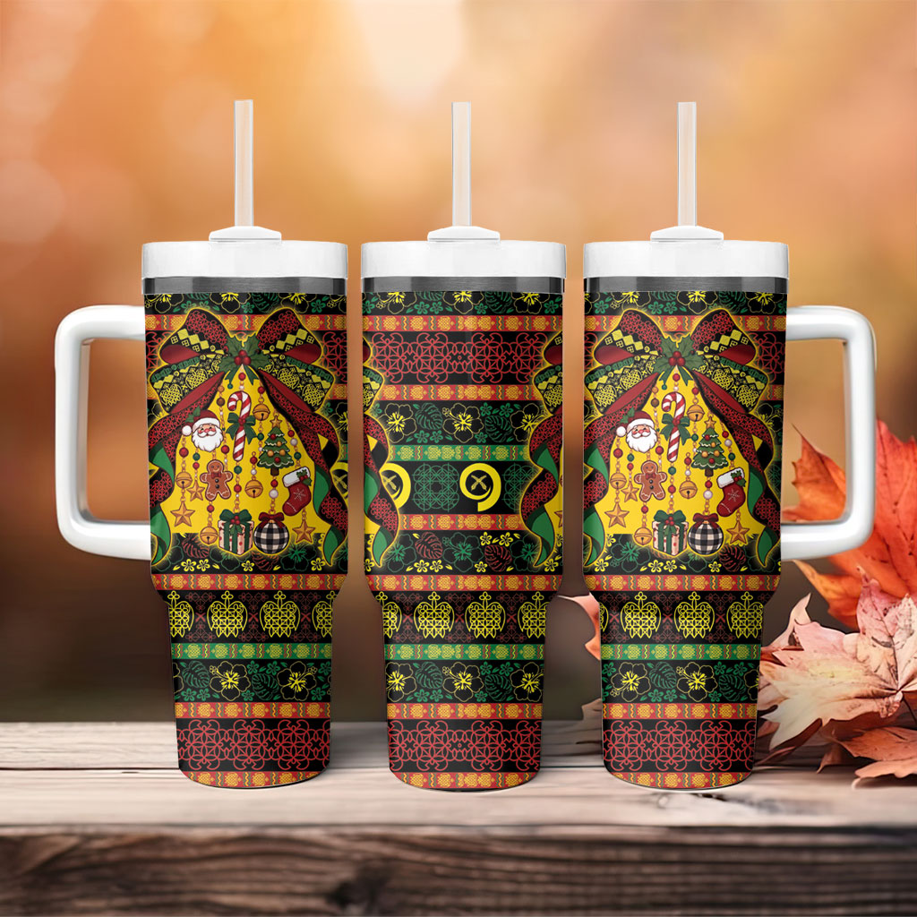Vanuatu Sand Drawing Christmas Bow Tumbler With Handle Meri Krismas