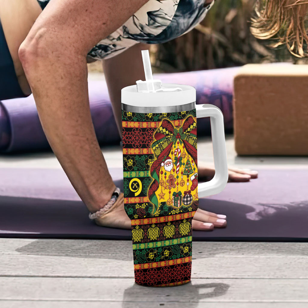 Vanuatu Sand Drawing Christmas Bow Tumbler With Handle Meri Krismas