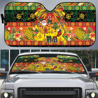 Vanuatu Sand Drawing Christmas Bow Auto Sun Shade Meri Krismas Hibiscus Turtle LT9 Multicolor - Polynesian Pride