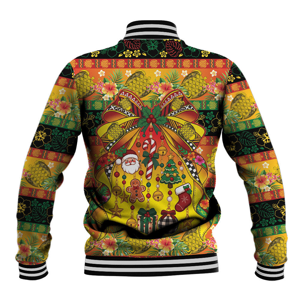 Vanuatu Sand Drawing Christmas Bow Baseball Jacket Meri Krismas Hibiscus Turtle LT9 - Polynesian Pride