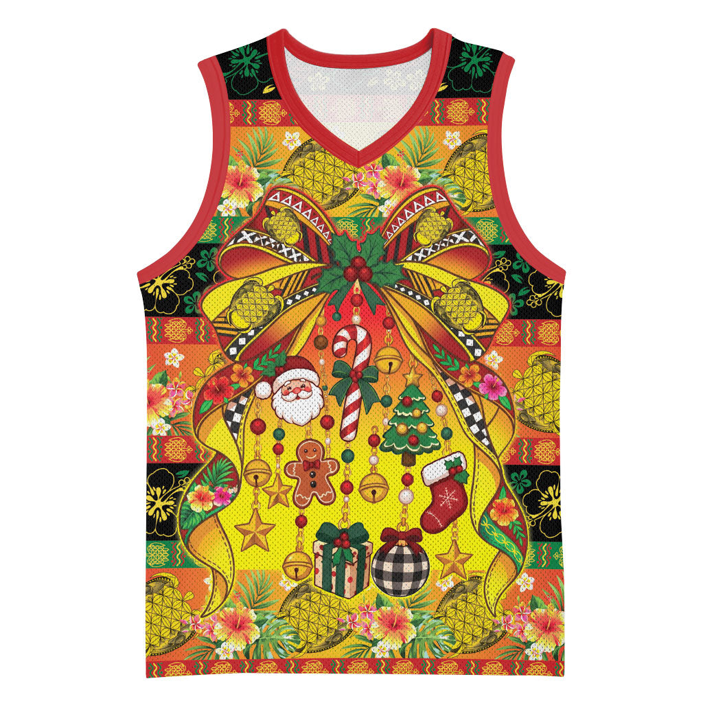 Vanuatu Sand Drawing Christmas Bow Basketball Jersey Meri Krismas Hibiscus Turtle