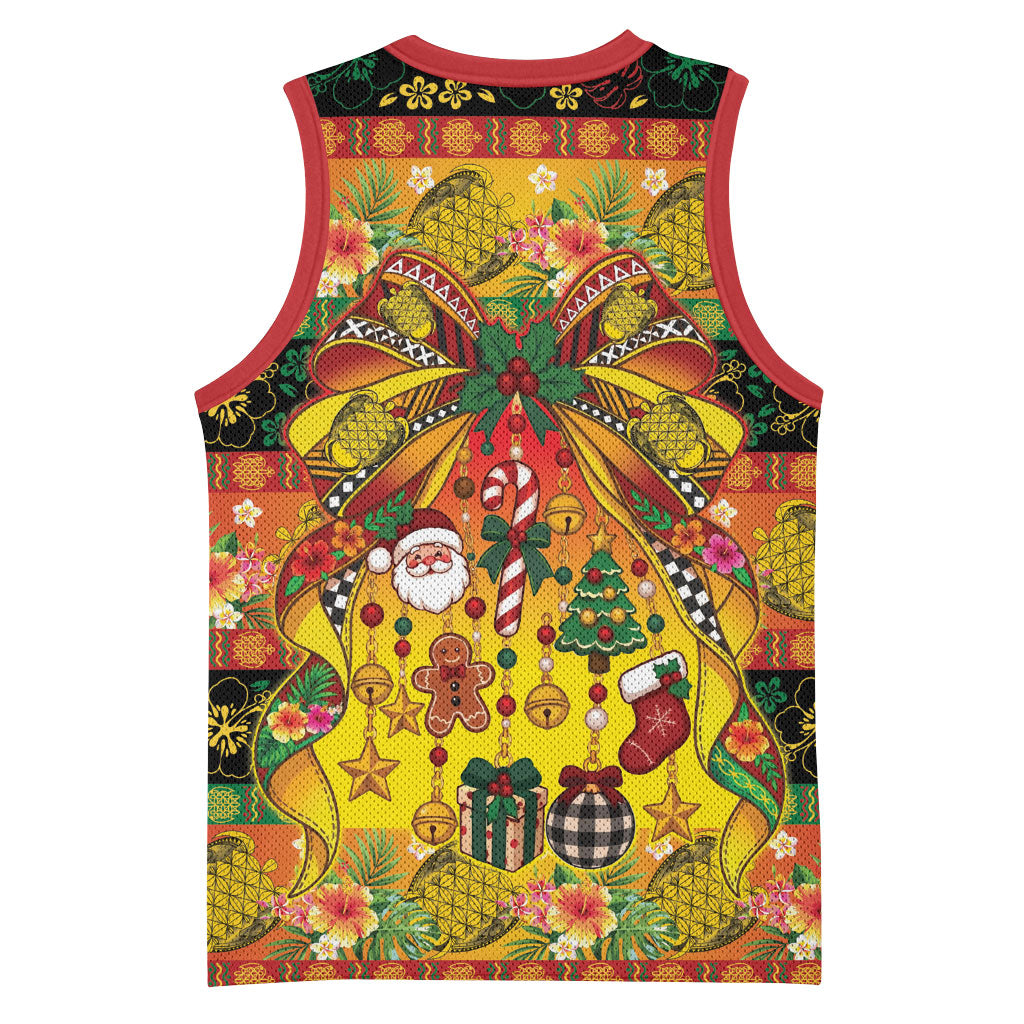 Vanuatu Sand Drawing Christmas Bow Basketball Jersey Meri Krismas Hibiscus Turtle