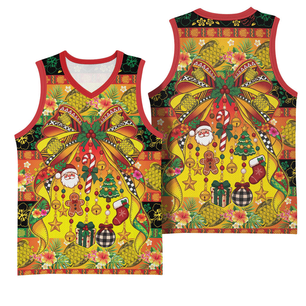 Vanuatu Sand Drawing Christmas Bow Basketball Jersey Meri Krismas Hibiscus Turtle