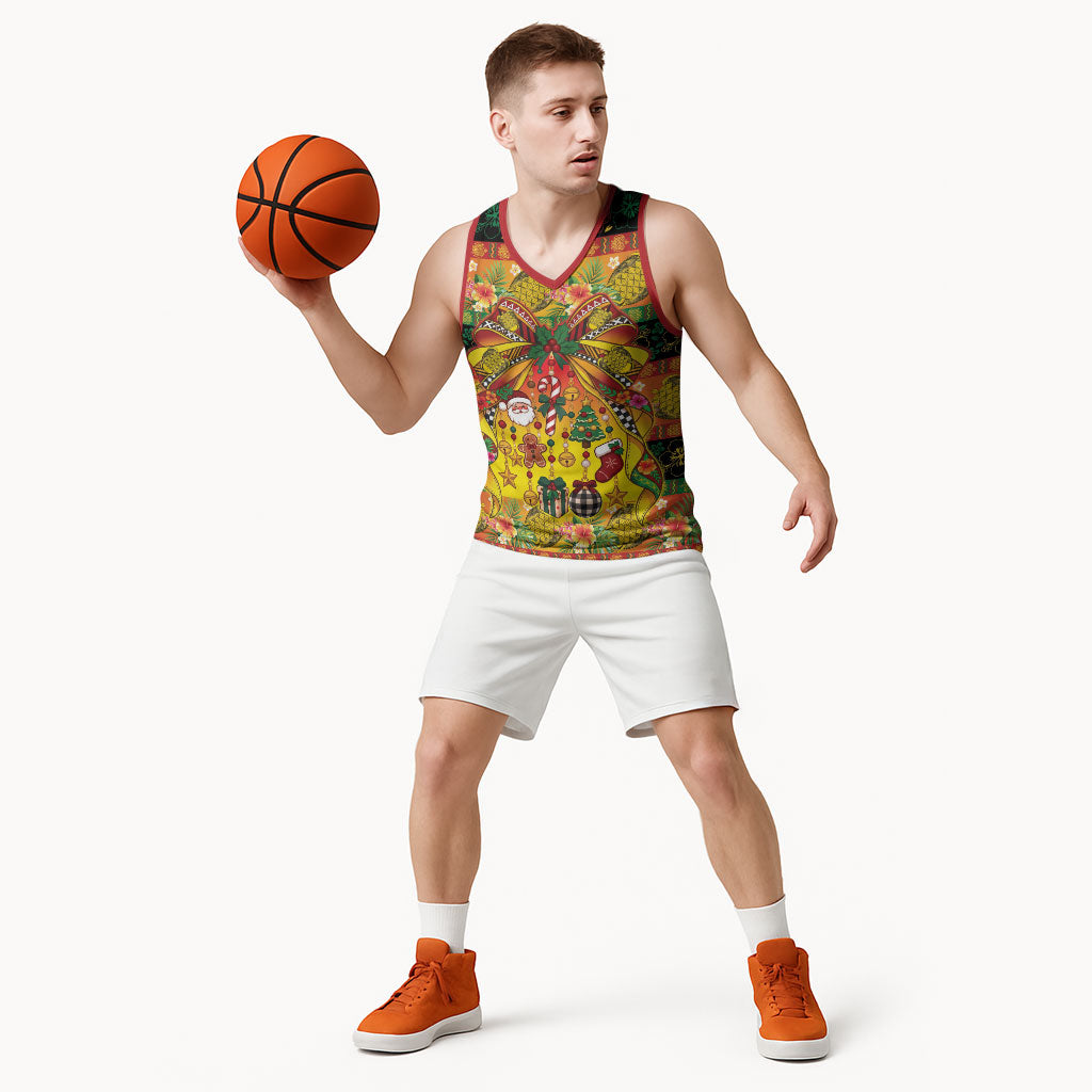 Vanuatu Sand Drawing Christmas Bow Basketball Jersey Meri Krismas Hibiscus Turtle