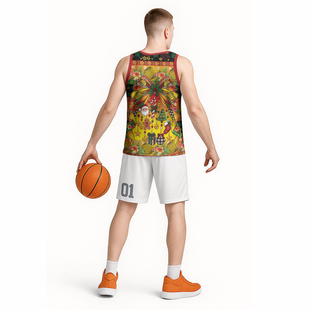 Vanuatu Sand Drawing Christmas Bow Basketball Jersey Meri Krismas Hibiscus Turtle