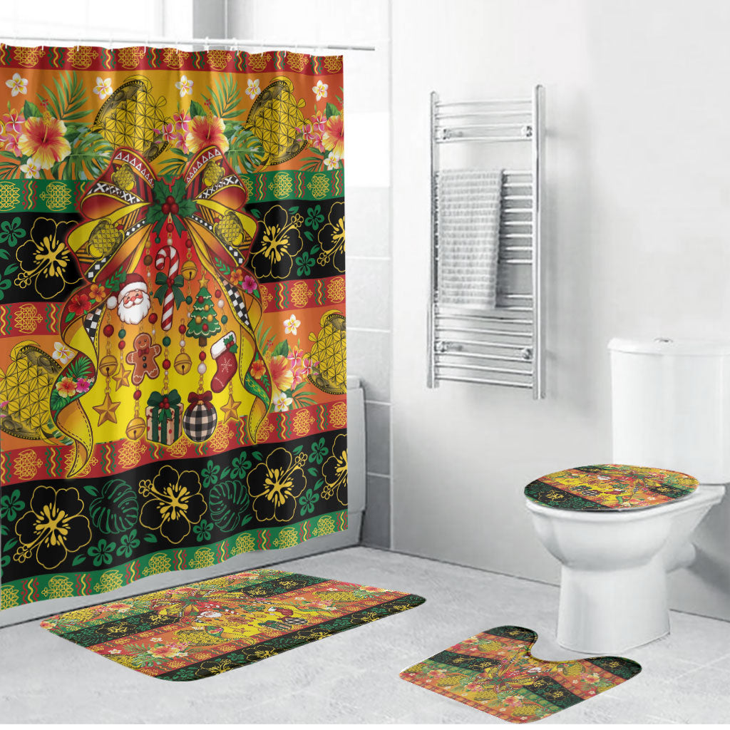 Vanuatu Sand Drawing Christmas Bow Bathroom Set Meri Krismas Hibiscus Turtle LT9 Bathroom Set (4 pcs) Multicolor - Polynesian Pride