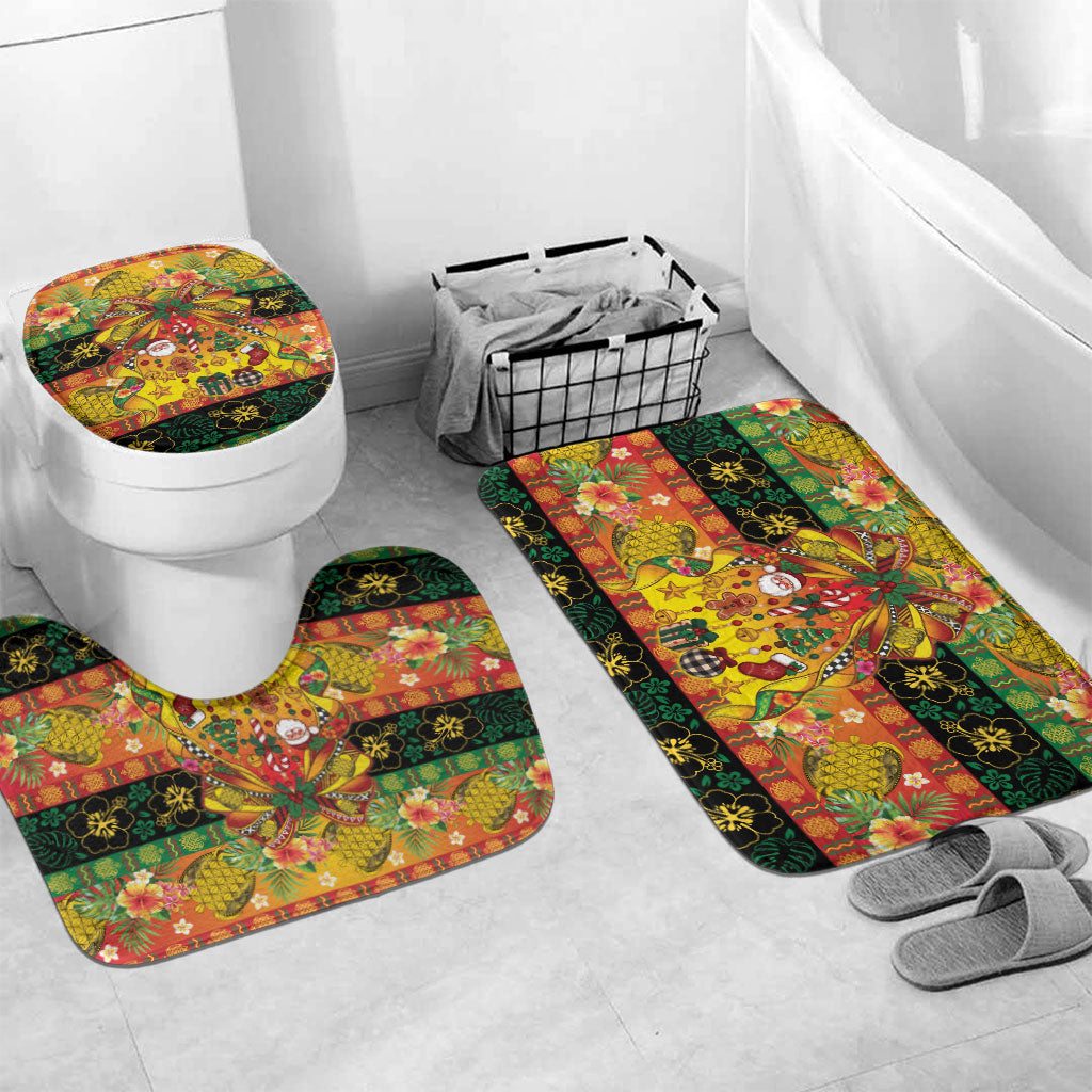 Vanuatu Sand Drawing Christmas Bow Bathroom Set Meri Krismas Hibiscus Turtle LT9 Mat Set Only (3 pcs) One Size Multicolor - Polynesian Pride