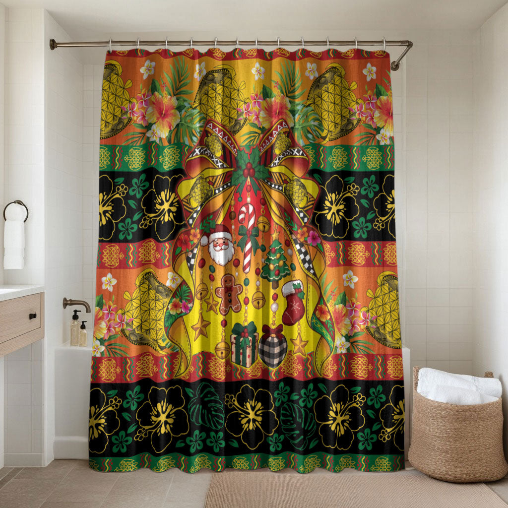 Vanuatu Sand Drawing Christmas Bow Bathroom Set Meri Krismas Hibiscus Turtle LT9 Shower Curtain Only Multicolor - Polynesian Pride