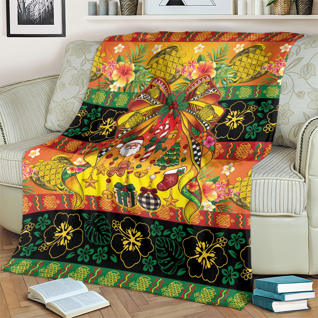 Vanuatu Sand Drawing Christmas Bow Blanket Meri Krismas Hibiscus Turtle LT9 - Polynesian Pride