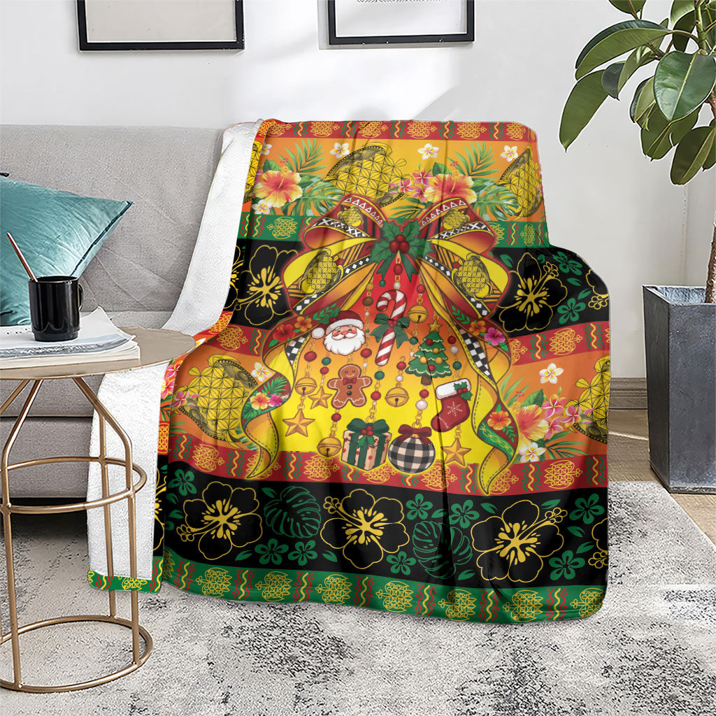 Vanuatu Sand Drawing Christmas Bow Blanket Meri Krismas Hibiscus Turtle LT9 - Polynesian Pride