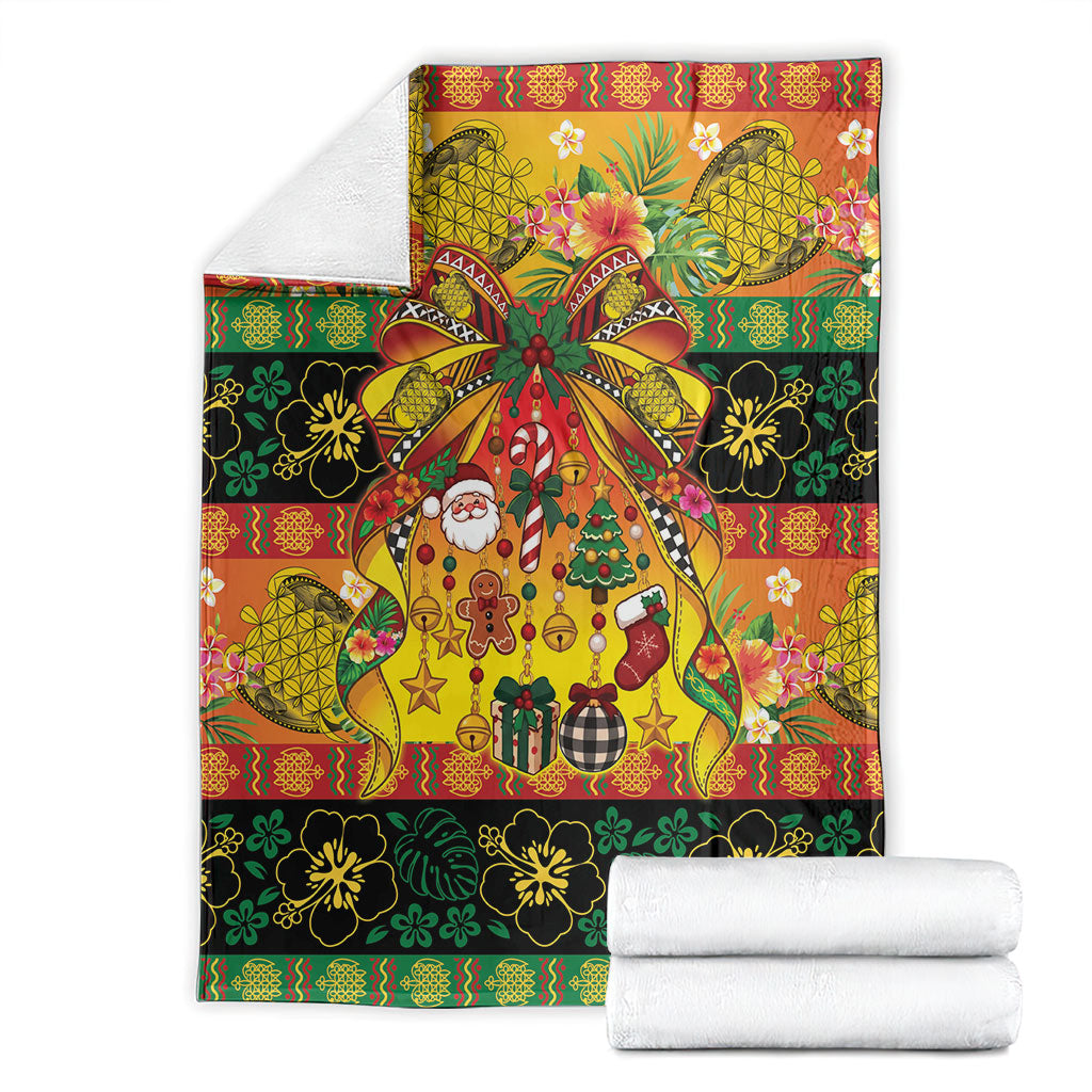 Vanuatu Sand Drawing Christmas Bow Blanket Meri Krismas Hibiscus Turtle LT9 - Polynesian Pride