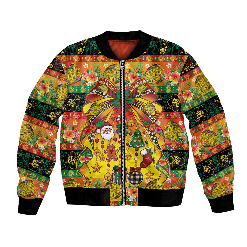 Vanuatu Sand Drawing Christmas Bow Bomber Jacket Meri Krismas Hibiscus Turtle LT9 Unisex Multicolor - Polynesian Pride