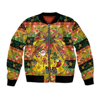 Vanuatu Sand Drawing Christmas Bow Bomber Jacket Meri Krismas Hibiscus Turtle LT9 Unisex Multicolor - Polynesian Pride