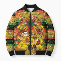 Vanuatu Sand Drawing Christmas Bow Bomber Puffer Jacket Meri Krismas Hibiscus Turtle