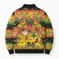 Vanuatu Sand Drawing Christmas Bow Bomber Puffer Jacket Meri Krismas Hibiscus Turtle