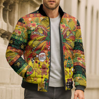 Vanuatu Sand Drawing Christmas Bow Bomber Puffer Jacket Meri Krismas Hibiscus Turtle