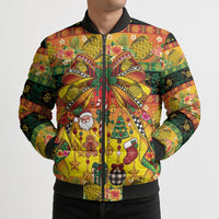 Vanuatu Sand Drawing Christmas Bow Bomber Puffer Jacket Meri Krismas Hibiscus Turtle